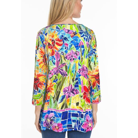 Ali Miles NEW Floral Stained Glass Tee Womens Size 3X Colorful Artsy Knit Top - Picture 6 of 13